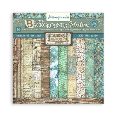 SONGS OF THE SEA MAXI BACKGROUND paper pack 12X12 - Mönsterpapper med havstema från Stamperia 30X30 cm