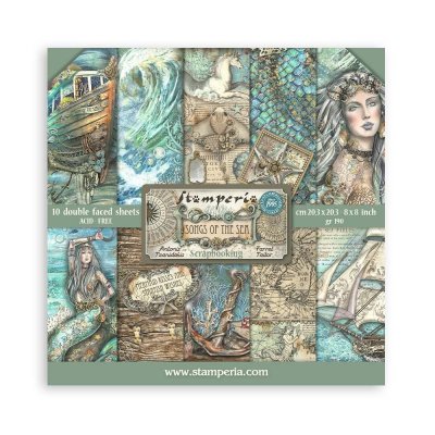 SONGS OF THE SEA paper pack 8x8 - Mönsterpapper med havstema från Stamperia 20x20 cm