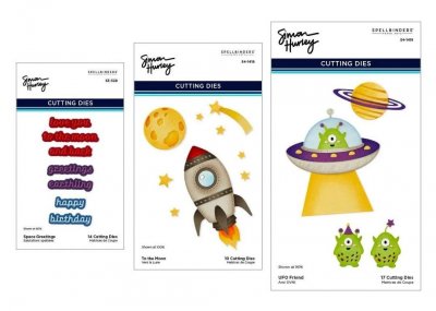 SPACE ADVENTURE die set - Stansmallar med rymdentema från Simon Hurley Spellbinders