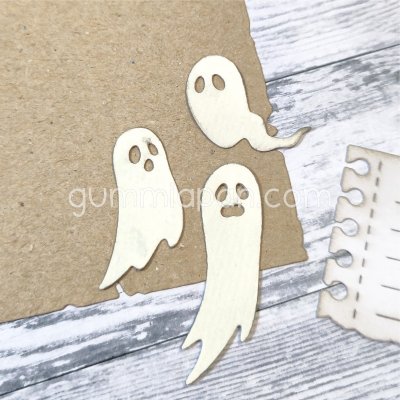 SPÖKEN halloweenstansmallar från Gummiapan ca 24x25 mm, 18x44 mm och 20x31 mm