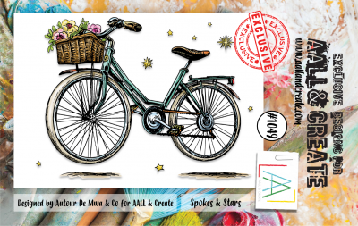 #1049 SPOKES AND STARS bicycle clear stamp set - Stämpelset med cykel från Autour de Mwa AALL & Create A7