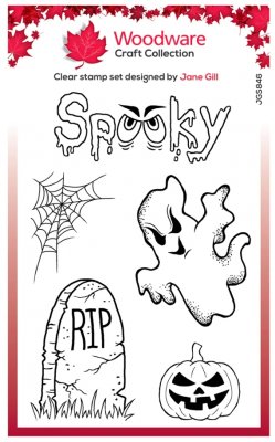 SPOOKY GOINGS ON Halloween clear stamp set - Stämpelset med spöke, gravsten från Woodware 10x15 cm