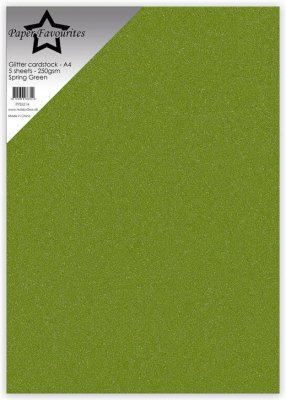 SPRING GREEN GLITTER CARDSTOCK - Gulgrönt glitterpapper från Paper favourites A4