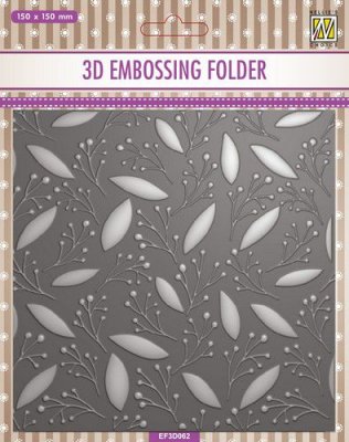 Leaves & Berries square embossing folder - Embossingfolder med blad och bär från Nellie Snellen 15x15 cm