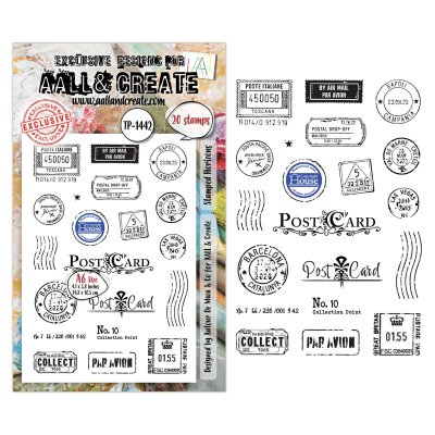STAMPED HORIZONS postage clear stamp set - Stämpelset med frankeringstema från AALL & Create A6