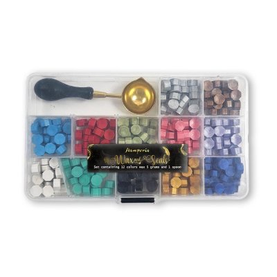 Stamperia Wax And Seals Wax Set (12 colors x5gr + spoon) - Sigillvaxkit + smältsked från Stamperia