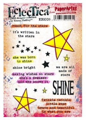 Stars rubber stamp set - Stämpelset med stjärnor och engelska texter från Emma Godfrey PaperArtsy A5