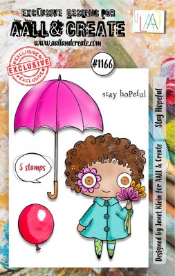 STAY HOPEFUL girl umbrella clear stamp set from Janet Klein AALL & Create A7