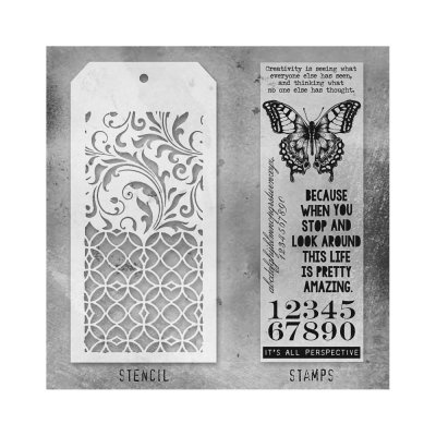 MINI STAMP AND STENCIL SET butterfly - Stämplar och schabloner från Tim Holtz Stamper's Anonymous