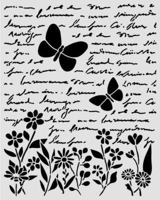 LETTER AND BUTTERFLY daisy art stencil from Stamperia 20x25 cm
