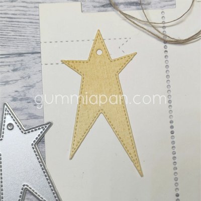 Stitched Star Tag die from Gummiapan ca 41×76 mm