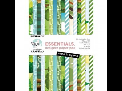 STONE IN POND paper pad - Mönsterpapper med gröna inslag från Studio Light A5