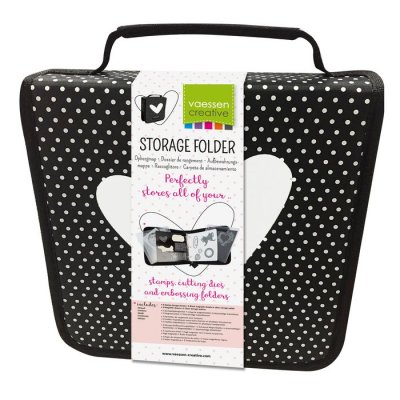 Black/White polka dot Storage folder - Förvaringsväska för stämplar, stansmallar m m från Vaessen Creative 26x26x6 cm
