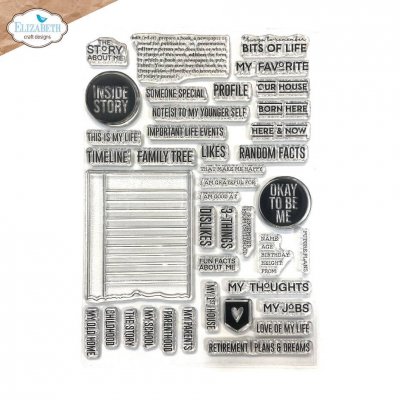 ABOUT ME BOTANICAL BLENDS text clear stamp set from Elizabeth craft designs