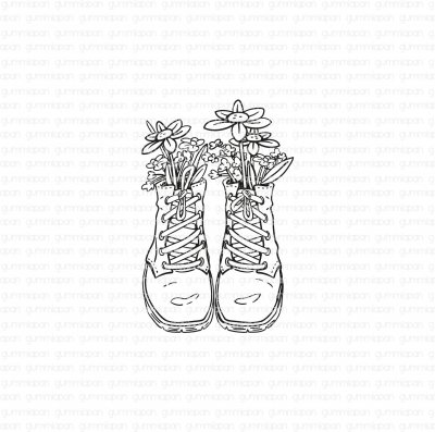 STÖVLAR MED BLOMMOR Boots with flowers rubber stamp from Gummiapan ca 37x56 mm