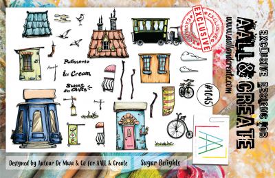 #1045 SUGAR DELIGHTS building clear stamp set - Stämpelset med hus från Autour de Mwa AALL & Create A5