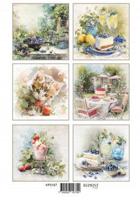 SUMMER GARDEN DIE CUT SHEET - Klippark med sommar- och fikatema från Reprint A4