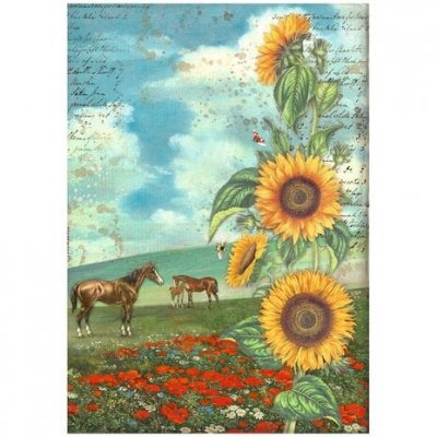 Sunflower Art and horses Rice Paper from Stamperia A4
