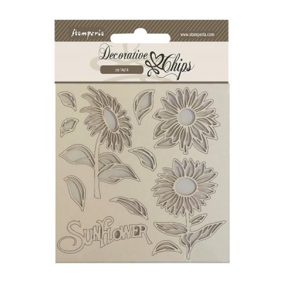 Sunflower Art Decorative Chips Sunflower Art - Tunna solrosdekorationer från Stamperia 14x14 cm