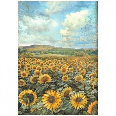 SUNFLOWER LANDSCAPE Sunflower Art Rice Paper - Rispapper med solroslandskap från Stamperia A4
