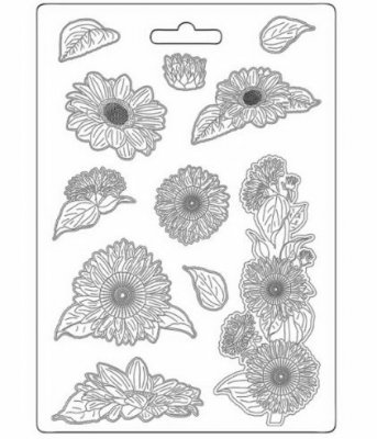 SUNFLOWER Sunflower Art Soft Mould - Gjutform med solrosor från Stamperia a4