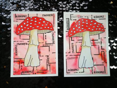 Fly agaric mushroom stamp - Flugsvamp-stämpel från Gummiapan 5,3*7 + 2,4*3,6 cm