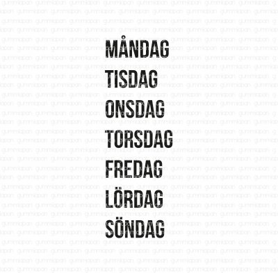 Swedish week days rubber stamp from Gummiapan ca 0,5 cm höga