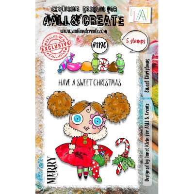 SWEET CHRISTMAS clear stamp set - Stämpelset med flicka och julgodis från AALL & Create A7