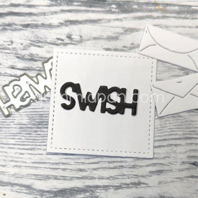 SWISHstansmall rak font från Gummiapan ca 33 x 12 mm