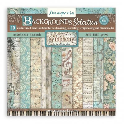 SYMPHONY MAXI BACKGROUND paper pack - Mönsterpapper med musiktema från Stamperia 20x20 cm