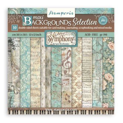 SYMPHONY maxi background paper pack - Mönsterpapper med musiktema från Stamperia 30x30 cm