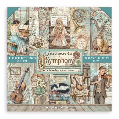 SYMPHONY pattern paper pack 12x12 - Mönsterpapper med musiktema från Stamperia 30x30 cm