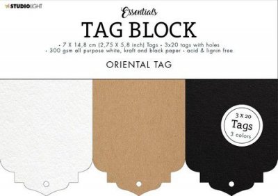 Tag Block Essentials Oriental top black kraft white - 3x20 adressetiketter från Studio Light 4x14,8 cm