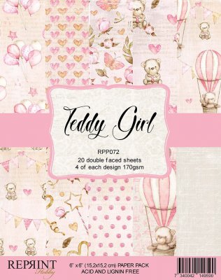 Teddy Girl Collection paper pack 6x6 - Mönsterpapper med bebistema från Reprint 15x15 cm