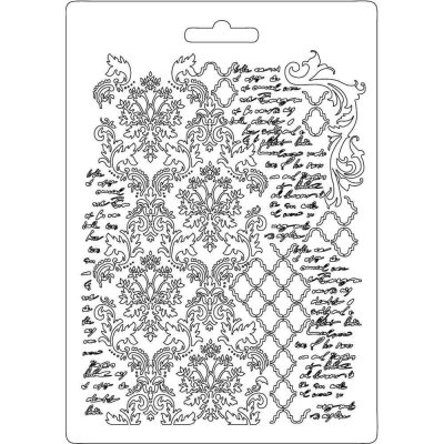 Texture with scriptures soft mould - Texturplatta med text och mönster från Stamperia A5