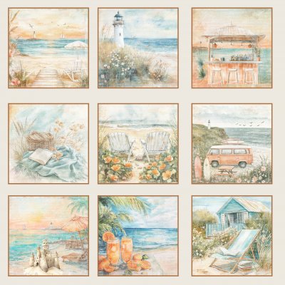 THE BEACH TAGS 12X12 - Klippark med havstema från Reprint 30x30 cm