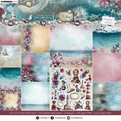 TIDE OF HOPE sea ocean background paper pack 12x12 - Bakgrundspapper med havstema från Studio Light 30x30 cm