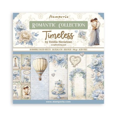 TIMELESS PAPER PACK 8X8 - Mönsterpapper med kärlekstema från Stamperia 20x20 cm