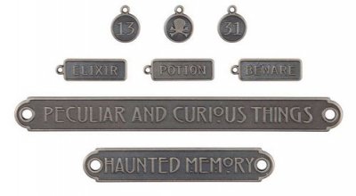 WORD PLAQUES AND TAGS Halloween 2024 metal charms from Tim Holtz Idea-ology