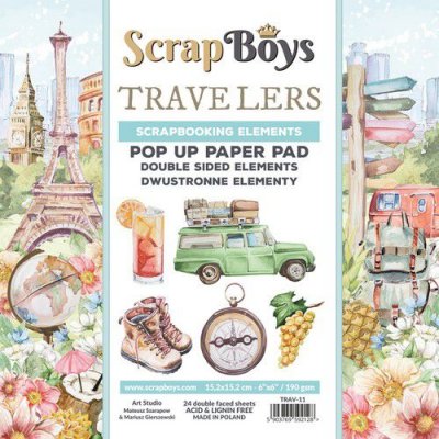 Travelers paperpad pop-up paper pad 6x6 - Utstansade dekorationer med resetema från Scrap Boys 15x15 cm