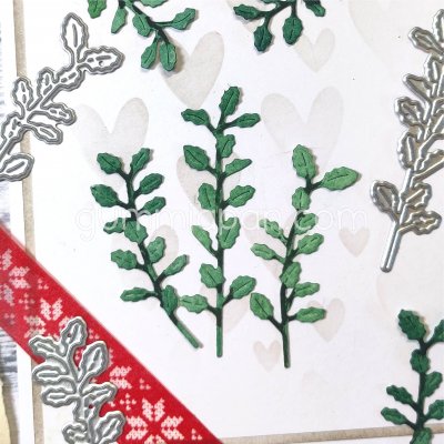 3 holly leaves die set from Gummiapan ca 22,6 x 41,8 mm, 20 x 46,6 mm, 17,5 x 56,3 mm