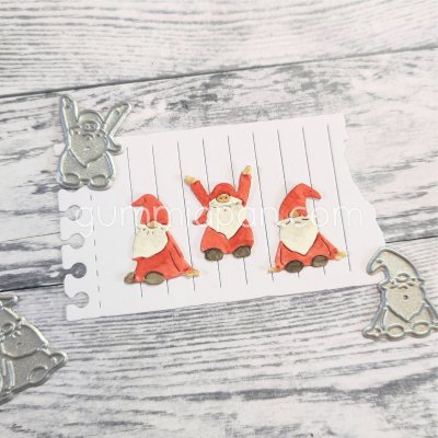 THREE SMALL GNOMES die set - Stansmallar med 3 små gnomes vättar från Gummiapan ca 17,5 x 21mm, 16,5 x 21mm, 19 x 20mm