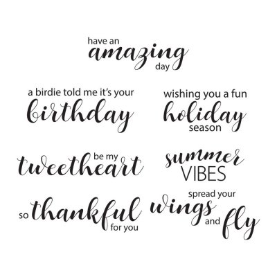 Tweet Sentiments Clear Stamp set (STP-038) - Stämpelset med engelska uttryck från Vicky Papaioannou Spellbinders