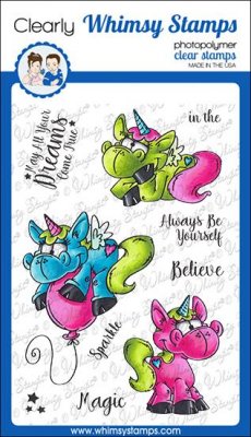 FÖRBESTÄLLNING - Unicorn Magic Clear Stamp set - Stämpelset med enhörningar och engelska texter från Whimsy Stamps 10x15 cm