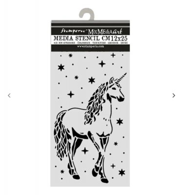 UNICORN wonderland stencil - Schablon med enhörning från Stamperia 12x25 cm