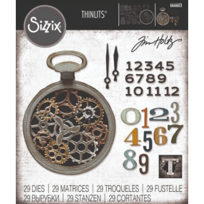 VAULT WATCH GEARS numbers die set - Stansmallar med fickur, kugghjul och siffror från Tim Holtz Sizzix