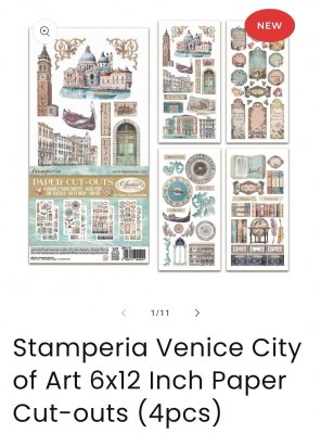 VENICE CITY OF ARTS PAPER CUT-OUTS - Utstansade dekorationer med Venedigtema från Stamperia 15x30 cm