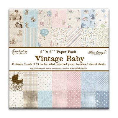 VINTAGE BABY paper pack 6x6 - Mönsterpapper med bebistema från Maja Design 15x15 cm