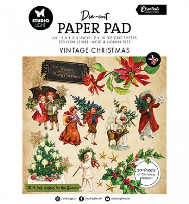 VINTAGE CHRISTMAS die cut pad - Juliga pappersdekorationer från Studio Light A5