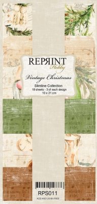 Vintage Christmas Slimline Paper Pack - Avlånga mönsterpapper med jultema från Reprint 10x21 cm